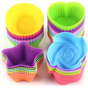 Silicone Baking Cups Set Of 24 – Reusable Nonstick Cupcake Liners In 4 Shapes: Round, Star, Heart, And Flower – Muffin Molds For Baking Desserts Bakeware Shop Online at Dubai Trades
