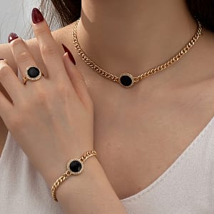 Simple And Elegant Black Round Necklace, Ring, Bracelet, Three-piece Set Clothing, Shoes & Jewelry Shop Online at Dubai Trades