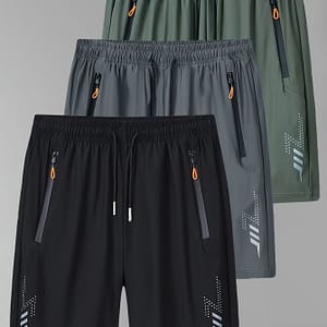 Single Pack Summer Elastic Ice Fiber Fabric Men’s Shorts, Straight Pants, Thin Quick-drying Sports Loose Shorts Active Shop Online at Dubai Trades