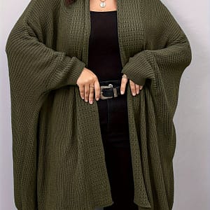 Size Batwing Sleeve Open Front Cardigan – Solid Color, V-neck, Stretch Knit For Women – Spring/fall, Real Fleece Sweater Clothing Shop Online at Dubai Trades