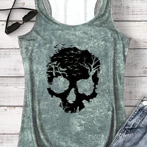 Skull Print Tank Top, Sleeveless Casual Top For Summer & Spring, Women’s Clothing Clothing Shop Online at Dubai Trades