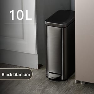 Sleek Black Stainless Steel Foot-operated Trash Can, 2.64 Gallon (10l) – Ultra-thin Design For Tight Spaces, Lid, Inner Bin & Step Pedal, Ideal For Kitchen & Bathroom Bath Shop Online at Dubai Trades
