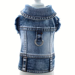 Small To Large Dog Vest With Leash Attachment Button, Denim Jean Style, Polyester 80. Spandex 20., Woven Pet Apparel For Spring And Autumn, Pet Clothes For Dogs Apparel & Accessories Shop Online at Dubai Trades
