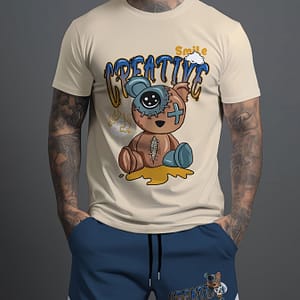 Smiling Bear And Rabbit Creative Print 2pcs Men’s Casual Short Sleeve T-shirt And Shorts Set, Comfortable Summer Men’s Clothing Active Shop Online at Dubai Trades