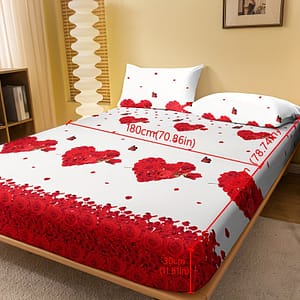Soft Brushed Fitted Sheet With & Heart Print – Deep , Machine Washable – Bedroom And Bedding Shop Online at Dubai Trades