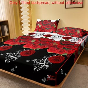 Soft Brushed Fitted Sheet With Romantic Red Rose Print – Deep , Machine Washable, Bedroom & Bedding Shop Online at Dubai Trades