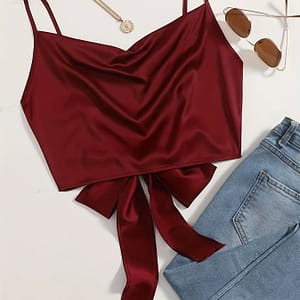 Solid Backless Crop Cami Top, Elegant Cowl Neck Bow Decor Cami Top, Women’s Clothing Clothing Shop Online at Dubai Trades