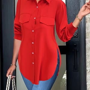 Solid Button Front Simple Shirt, Shirt For Spring & Fall, Women’s Clothing Blouses Shop Online at Dubai Trades