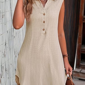 Solid Button Up Dress, Casual Sleeveless Dress For , Women’s Clothing For Elegant Dressing Clothing Shop Online at Dubai Trades
