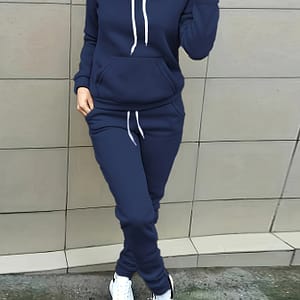 Solid Casual Two-piece Set, Kangaroo Pocket Hoodie & Drawstring Pants Outfits, Women’s Clothing Clothing Shop Online at Dubai Trades