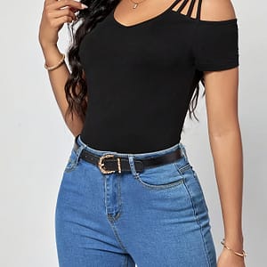 Solid Cold Shoulder T-shirt, Casual Short Sleeve T-shirt For , Women’s Clothing Clothing Shop Online at Dubai Trades