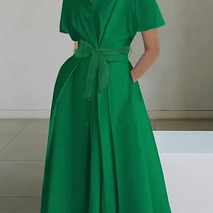 Solid Color Button Front Dress, Elegant Short Sleeve Dress For , Women’s Clothing Clothing Shop Online at Dubai Trades
