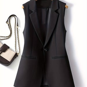 Solid Color Button Front Vest, Elegant Sleeveless Lapel Collar Outerwear For Spring & Fall, Women’s Clothing Clothing Shop Online at Dubai Trades