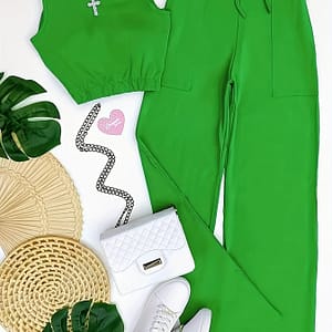 Solid Color Casual Pantsuits, Crew Neck Sleeveless Top & Drawstring Waist Pants Outfits, Women’s Clothing Clothing Shop Online at Dubai Trades
