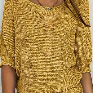 Solid Color Crew Neck Pullover Sweater, Vintage Sleeve Knitted Sweater For Fall & Spring, Women’s Clothing Clothing Shop Online at Dubai Trades