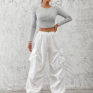Solid Color Drawstring Baggy Cargo Pants, Casual Flap Versatile Pants, Women’s Clothing Clothing Shop Online at Dubai Trades
