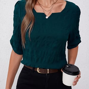 Solid Color Neck Blouse, Casual Half Sleeve Blouse For , Women’s Clothing Blouses Shop Online at Dubai Trades