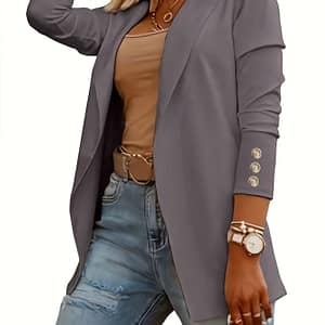 Solid Color Open Front Jacket, Casual Long Sleeve Jacket For Spring & Fall, Women’s Clothing Casual Jackets Shop Online at Dubai Trades
