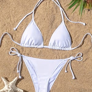 Solid Color Piece Set Bikini, Halter V Neck Tie Back Backless Tie Side High Cut Swimsuits, Women’s Swimwear & Clothing Bikinis Shop Online at Dubai Trades