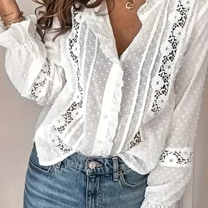 Solid Color Polka Dot Lace Shirt Suitable For Dating And Commuting Blouses Shop Online at Dubai Trades