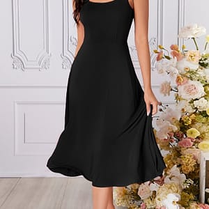 Solid Color Scoop Neck Dress, Elegant Backless Sleeveless A-line Dress For , Women’s Clothing Clothing Shop Online at Dubai Trades