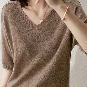 Solid Color Short Sleeve Sweater, Casual V Neck Sweater For , Women’s Clothing Clothing Shop Online at Dubai Trades