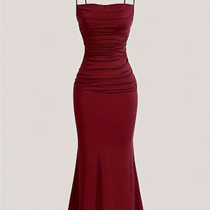 Solid Color Spaghetti Strap Dress, Sexy Sleeveless Ruched Front Mermaid Hem Dress For , Women’s Clothing Clothing Shop Online at Dubai Trades
