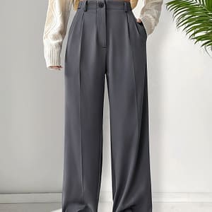 Solid Color Suit Pants, Elegant Dual Pockets Pants For Work & Office, Women’s Clothing Clothing Shop Online at Dubai Trades