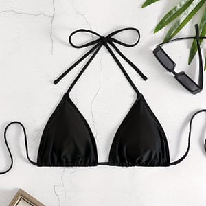 Solid Color Triangle Bikini Top, Halter V Neck Tie Back Backless Swimming Top Bra, Women’s Swimwear & Clothing Bikinis Shop Online at Dubai Trades