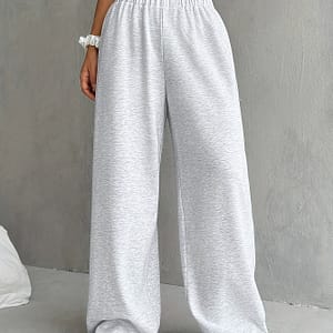 Solid Color Waist Sweatpants, Casual Wide Leg Pants For Fall & Winter, Women’s Clothing Clothing Shop Online at Dubai Trades