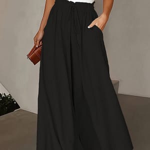 Solid Color Wide Leg Flowy Pants, Casual High Waist Versatile Pants For , Women’s Clothing Clothing Shop Online at Dubai Trades