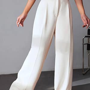 Solid Color Wide Leg Pants, Elegant High Waist Pants For Office & Work, Women’s Clothing Clothing Shop Online at Dubai Trades