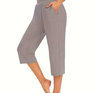 Solid Elastic Waist Pocket Cropped Pants, Casual Stretchy Stylish Pants For , Women’s Clothing Clothing Shop Online at Dubai Trades