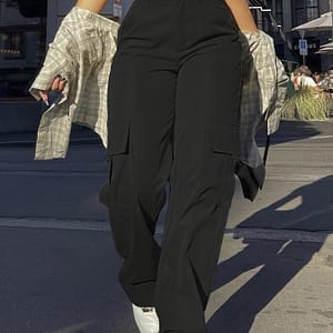 Solid Loose Flap Pockets Straight Cargo Pants, Y2k Kpop , Casual Pocket High Waist Wide Leg Fashion Pants, Women’s Clothing Clothing Shop Online at Dubai Trades