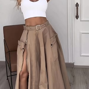 Solid Matching Two-piece Set, Casual Crew Neck Tank Top & Split Skirt Outfits, Women’s Clothing Clothing Shop Online at Dubai Trades