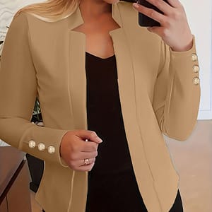 Solid Open Front Blazer, Casual Long Sleeve Button Blazer For Office & Work, Women’s Clothing Clothing Shop Online at Dubai Trades