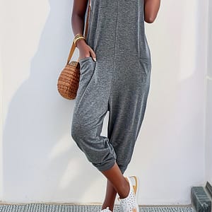 Solid Patched Pockets Overall Jumpsuit, -neck Overall Jumpsuit For , Women’s Clothing Clothing Shop Online at Dubai Trades