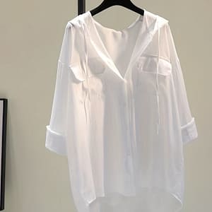 Solid Pocket Button Hooded Blouse, Casual Drawstring Blouse For , Women’s Clothing Blouses Shop Online at Dubai Trades