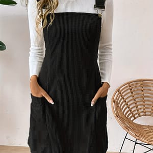 Solid Pockets Corduroy Overall Dress, Versatile Sleeveless Overall Dress For Spring & Fall, Women’s Clothing Clothing Shop Online at Dubai Trades