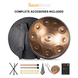 Sounsonix Handpan – Stainless Steel Aisi 430, D – Kurd 10, , 10 Notes 22 Inches, Handcrafted Pan Drum, Complete Set With Bag And Stand Concert Percussion Shop Online at Dubai Trades