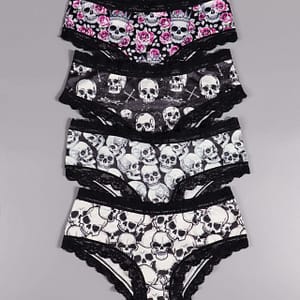 Spectral Style, Morvia 4pcs Gothic Lace Hipster Panties For Women – Holiday Skull Print, , Stretchy & Comfortable Underwear Clothing Shop Online at Dubai Trades
