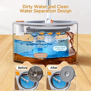 Spin Mop And , Includes 3 Types Mop Heads, Dual Compartment Mop Bucket And Thick Washable Microfiber Mop Pads Cleaning Tools Shop Online at Dubai Trades