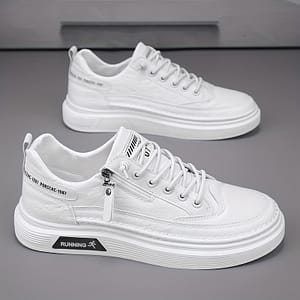 Spring 2024 New Leather Panel Shoes White Sneakers Sports Casual Student Shoes Men’s Side Zipper Lazy Person Shoes Trendy Shoes Athletic Shop Online at Dubai Trades