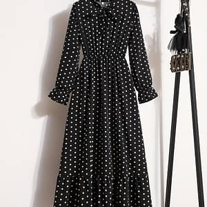 Spring Autumn Casual Dress Long Sleeve Polka Dot Vacation Party Vintage Maxi Dress Clothing Shop Online at Dubai Trades