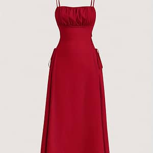 Square Neck Side Tie Dress, Sexy Solid Backless Spaghetti Strap Ruched Cami Dress, Women’s Clothing Clothing Shop Online at Dubai Trades