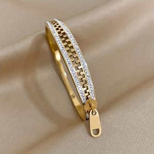 Stainless Steel Cuff Bracelet, Rhinestone Mosaic, Fashion Statement Zipper Bangles, Creative Shiny Jewelry Accessory Bangle Shop Online at Dubai Trades