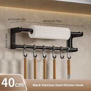 Stainless Steel Kitchen Organizer – Wall-mounted Hook Rack With Tissue Holder, Storage For Utensils & Accessories Home & Kitchen Shop Online at Dubai Trades