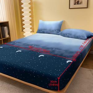 Starry Night Brushed Fitted Sheet – Soft, Breathable Polyester Bedding For Bedroom & , Deep , Machine Washable Bedding Shop Online at Dubai Trades