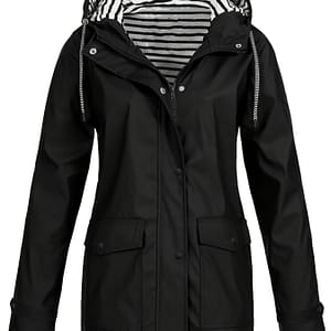 Striped Lined Zip Up Jacket, Casual Long Sleeve Drawstring Hooded Outerwear For Fall & Winter, Women’s Clothing Clothing Shop Online at Dubai Trades