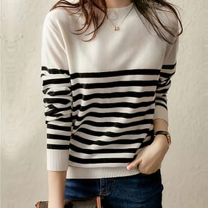 Striped Neck Sweater, Knitted Casual Long Sleeve Sweater, Women’s Clothing Clothing Shop Online at Dubai Trades